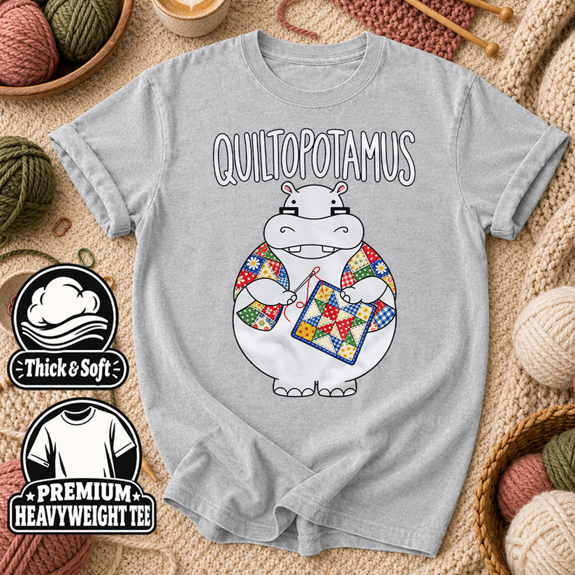 Quiltopotamus Hippo T-Shirt - Athletic Heather