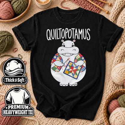 Quiltopotamus Hippo T-Shirt - Black