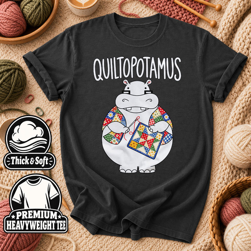 Quiltopotamus Hippo T-Shirt - Dark Heather Grey