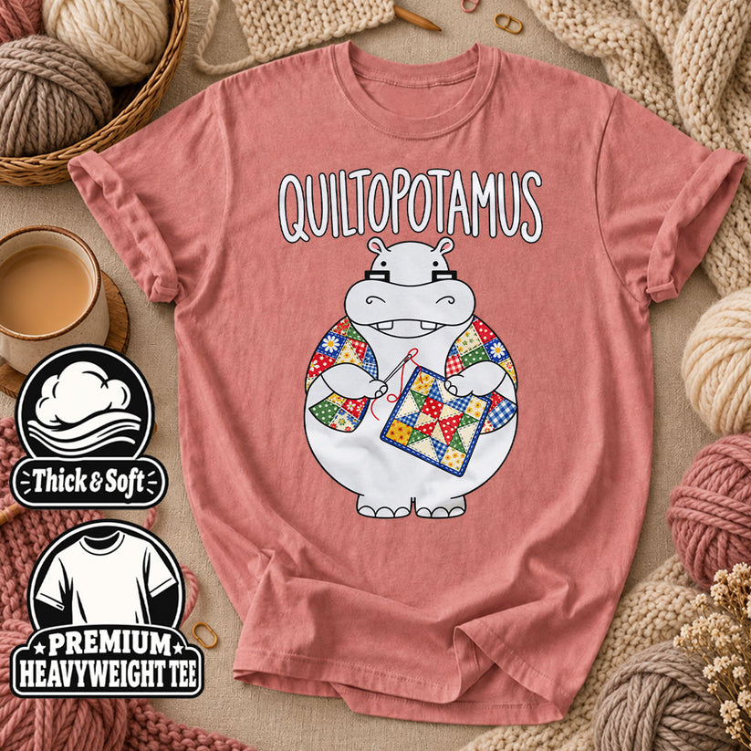 Quiltopotamus Hippo T-Shirt - Heather Mauve