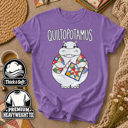 Quiltopotamus Hippo T-Shirt - Heather Team Purple