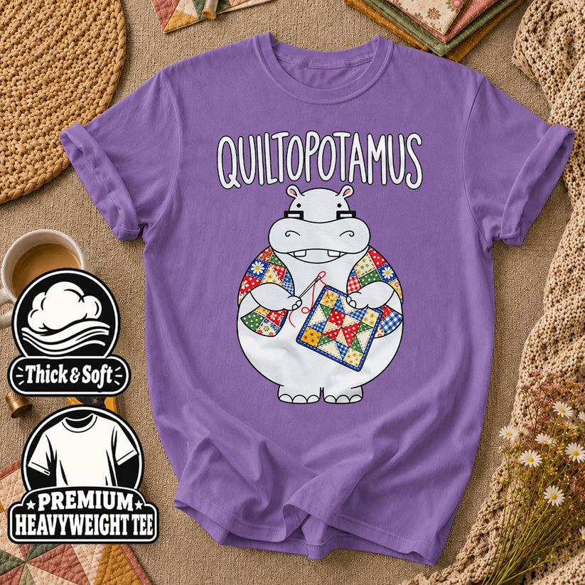 Quiltopotamus Hippo T-Shirt - Heather Team Purple