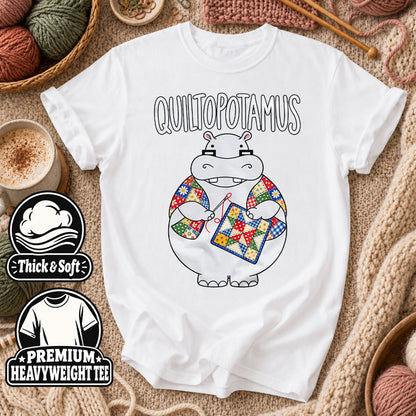 Quiltopotamus Hippo T-Shirt - White