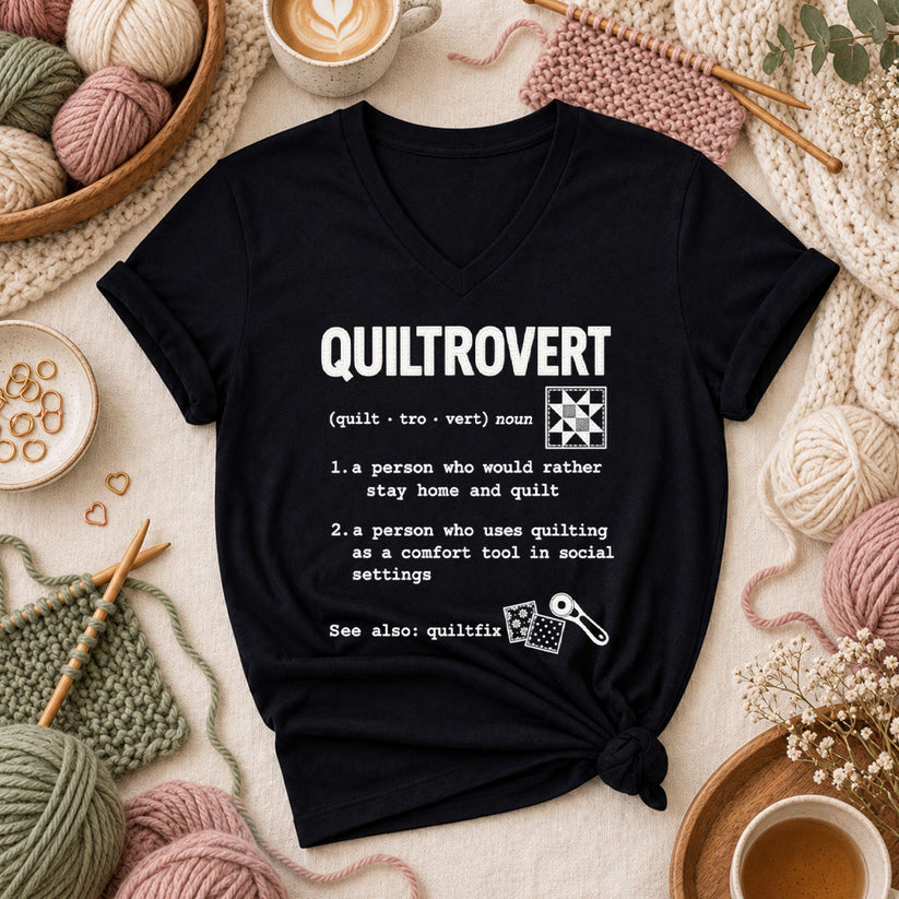 Quiltrovert Definition Quilt Block Women's V-Neck - Black