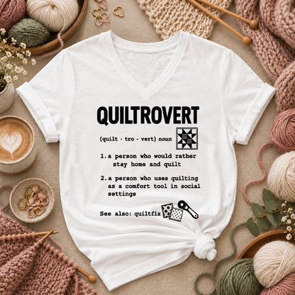 Quiltrovert Definition Quilt Block Women's V-Neck - White