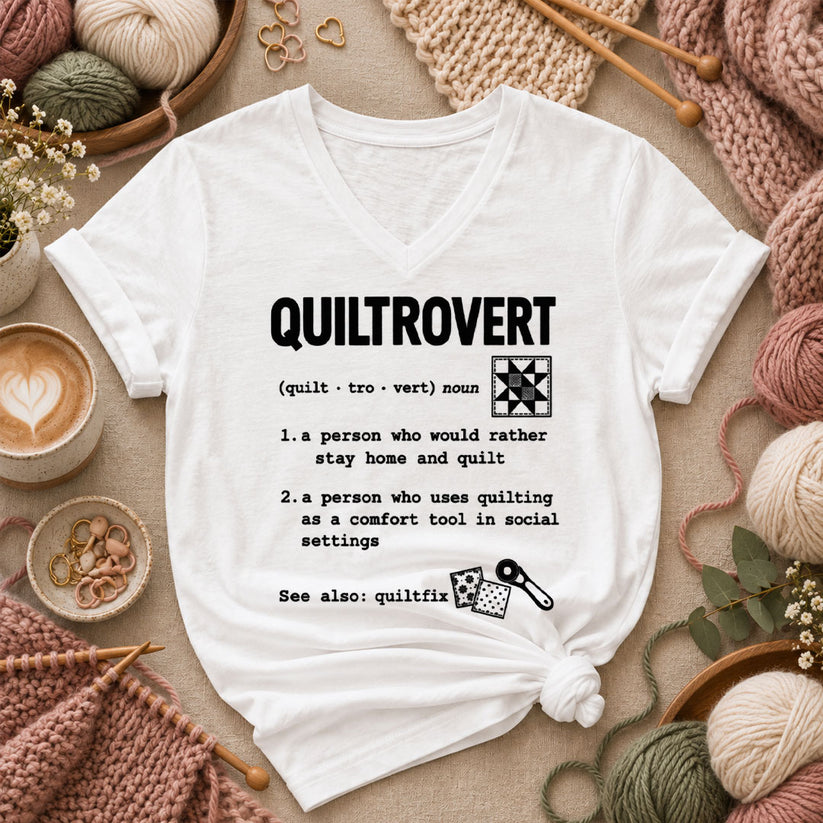 Quiltrovert Definition Quilt Block Women's V-Neck - White