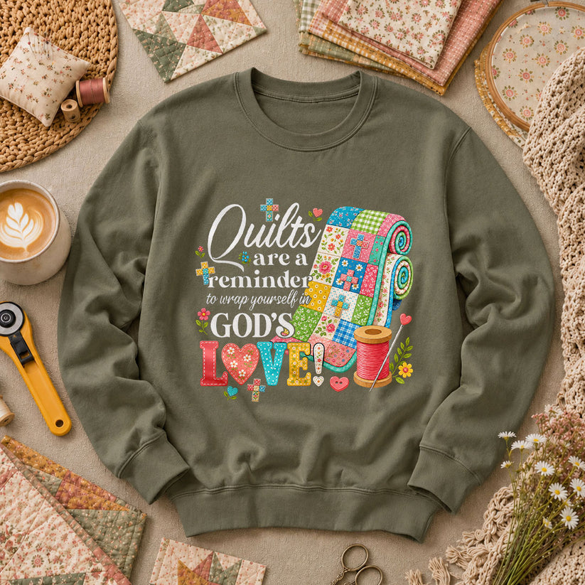 Quilts Are A Reminder Of Gods Love Long Sleeve - Military Green