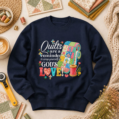 Quilts Are A Reminder Of Gods Love Long Sleeve - Navy