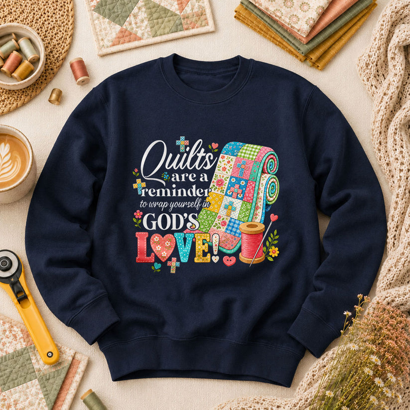 Quilts Are A Reminder Of Gods Love Long Sleeve - Navy