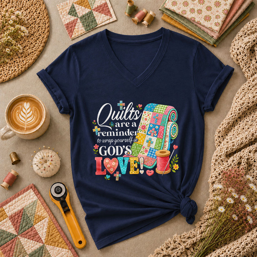 Quilts Are A Reminder Of Gods Love Women's V-Neck - Navy