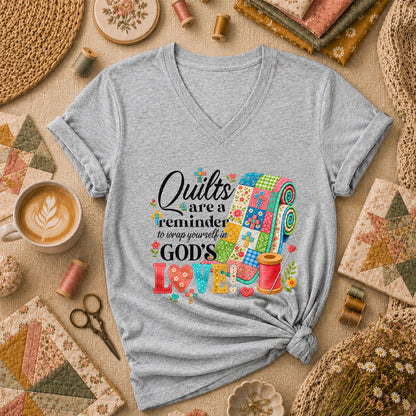 Quilts Are A Reminder Of Gods Love Women's V-Neck - Sport Grey