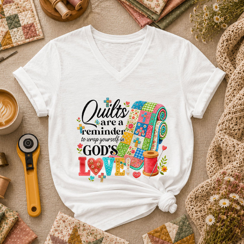 Quilts Are A Reminder Of Gods Love Women's V-Neck - White