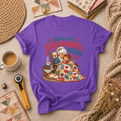 Quilts Are Grandma's Hugs T-Shirt - Heather Team Purple