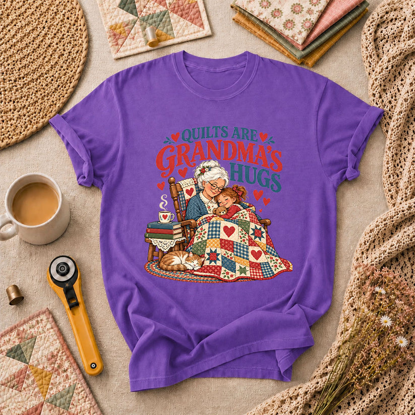 Quilts Are Grandma's Hugs T-Shirt - Heather Team Purple