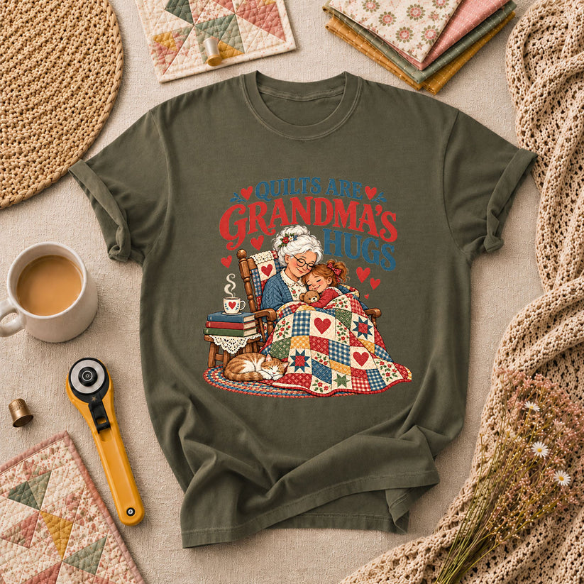 Quilts Are Grandma's Hugs T-Shirt - Military Green