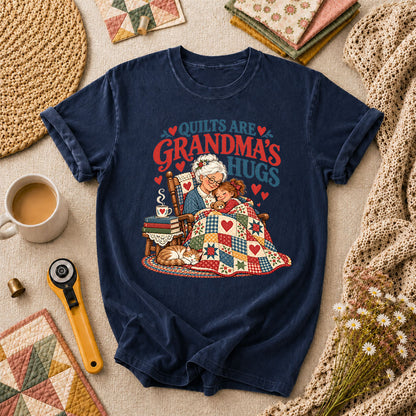 Quilts Are Grandma's Hugs T-Shirt - Navy