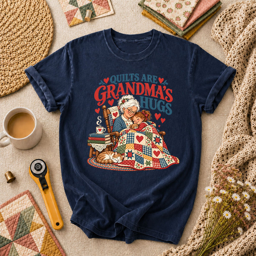 Quilts Are Grandma's Hugs T-Shirt - Navy