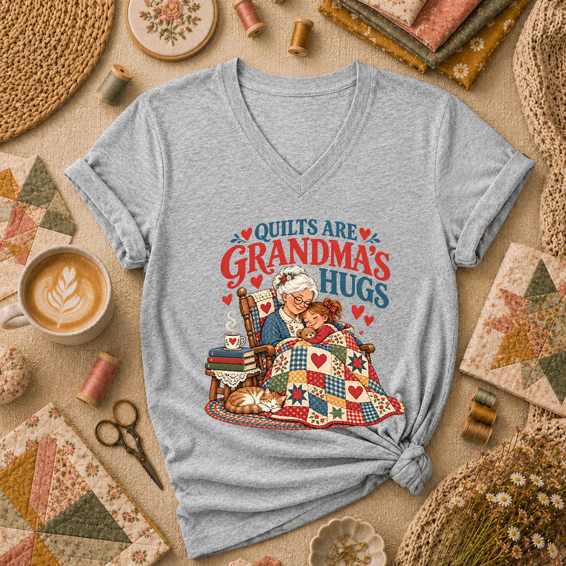 Quilts Are Grandma's Hugs Women's V-Neck - Athletic Heather