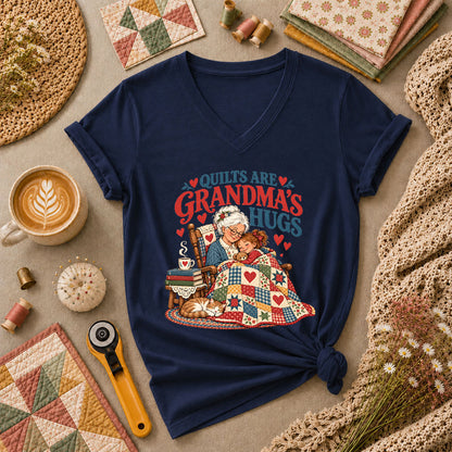 Quilts Are Grandma's Hugs Women's V-Neck - Navy