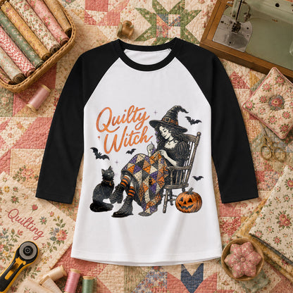 Quilty Witch Halloween Quilter Raglan Sleeve - Black