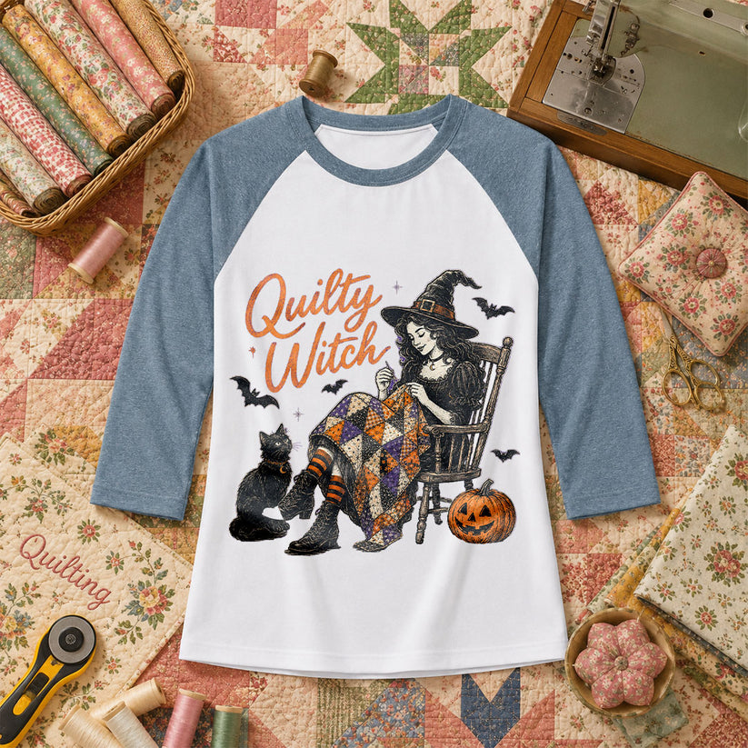Quilty Witch Halloween Quilter Raglan Sleeve - Denim