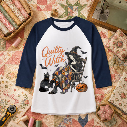 Quilty Witch Halloween Quilter Raglan Sleeve - Navy