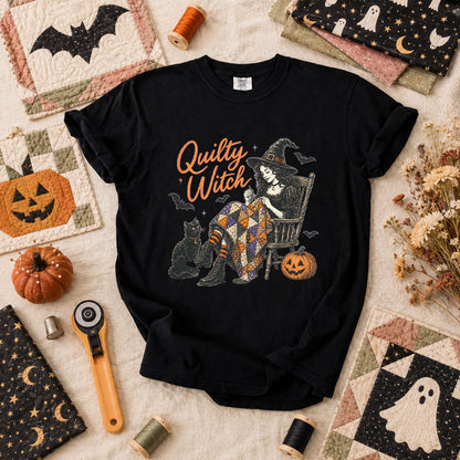 Quilty Witch Halloween Quilter T-Shirt - Black