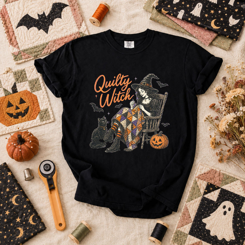 Quilty Witch Halloween Quilter T-Shirt - Black