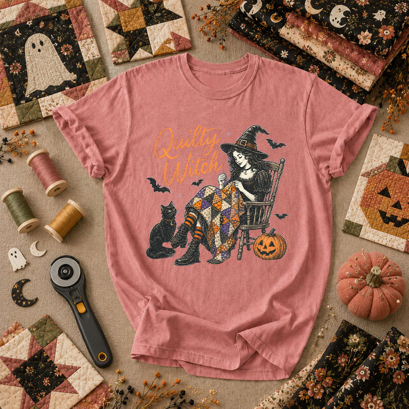 Quilty Witch Halloween Quilter T-Shirt - Heather Mauve