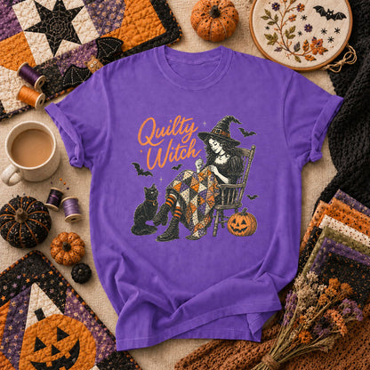 Quilty Witch Halloween Quilter T-Shirt - Heather Team Purple