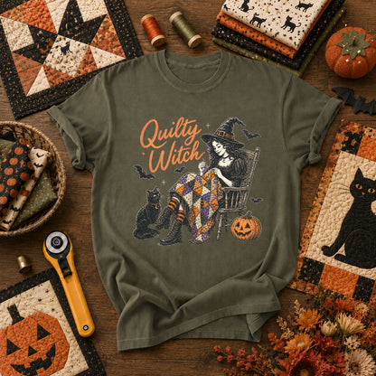 Quilty Witch Halloween Quilter T-Shirt - Military Green