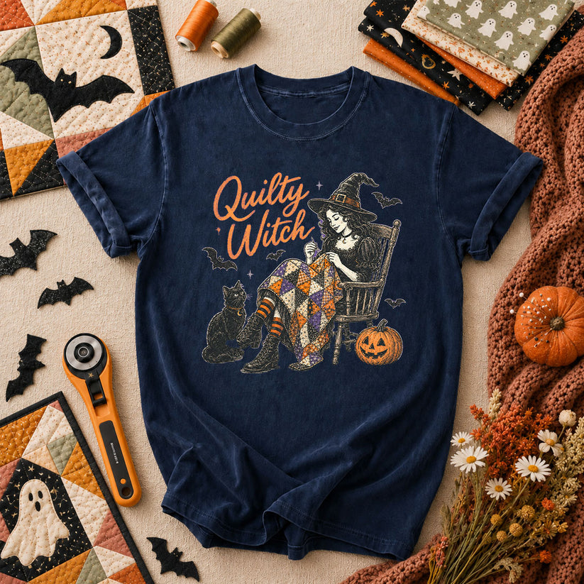 Quilty Witch Halloween Quilter T-Shirt - Navy