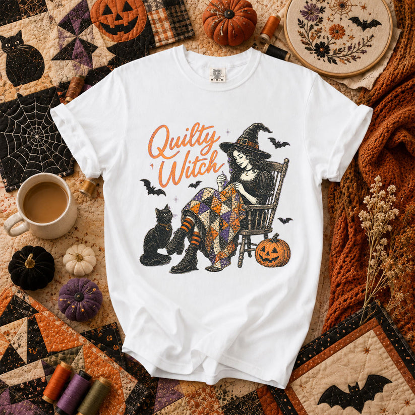 Quilty Witch Halloween Quilter T-Shirt - White