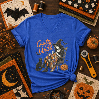 Quilty Witch Halloween Quilter Women's V-Neck - Heather True Royal