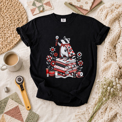 Raccoon Quilter Rotary Cutter Fabric Stack T-Shirt - Black
