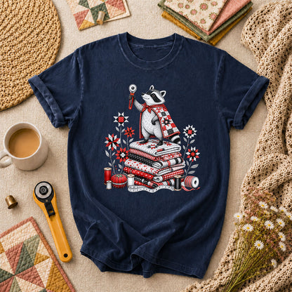 Raccoon Quilter Rotary Cutter Fabric Stack T-Shirt - Navy