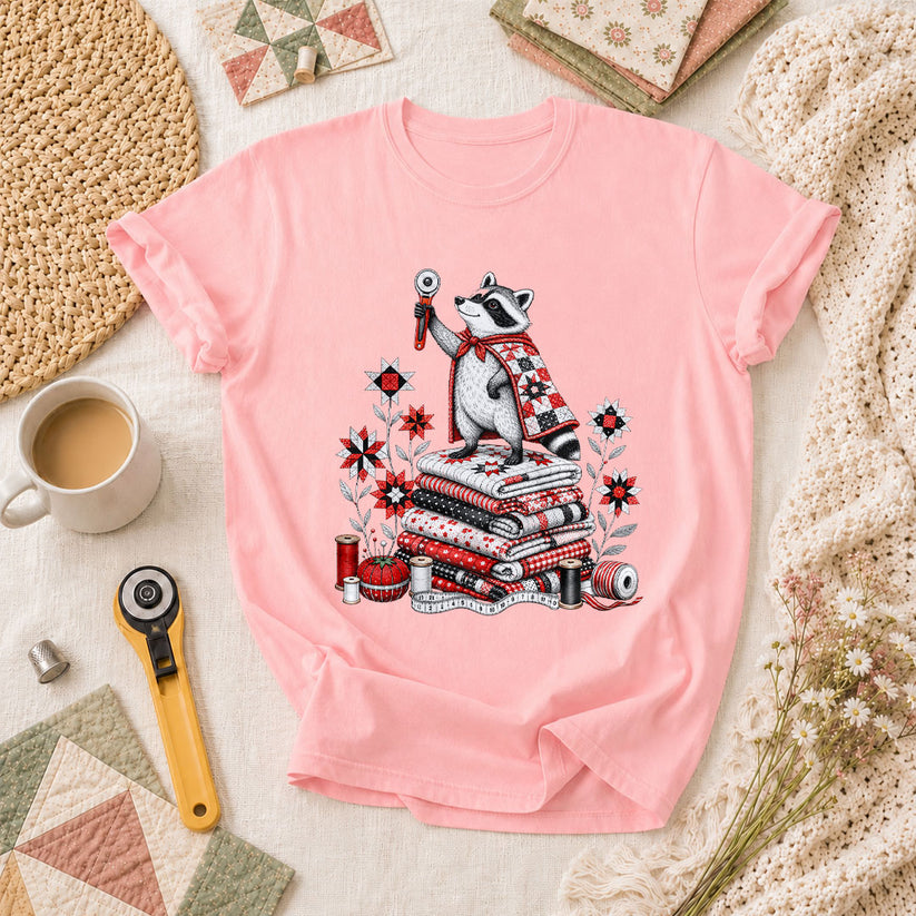 Raccoon Quilter Rotary Cutter Fabric Stack T-Shirt - Pink