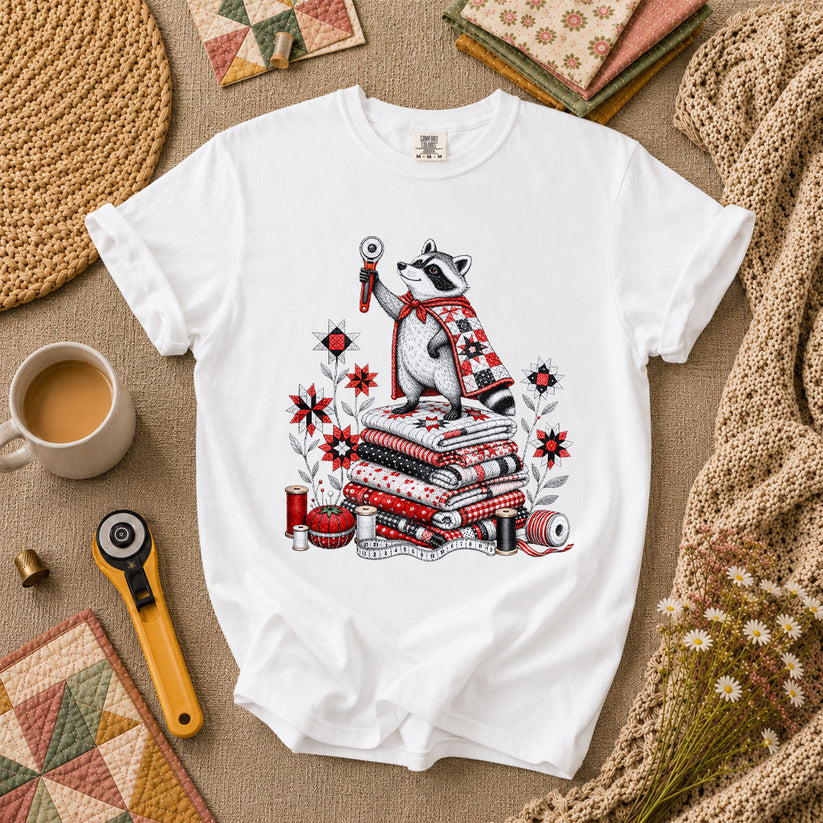 Raccoon Quilter Rotary Cutter Fabric Stack T-Shirt - White