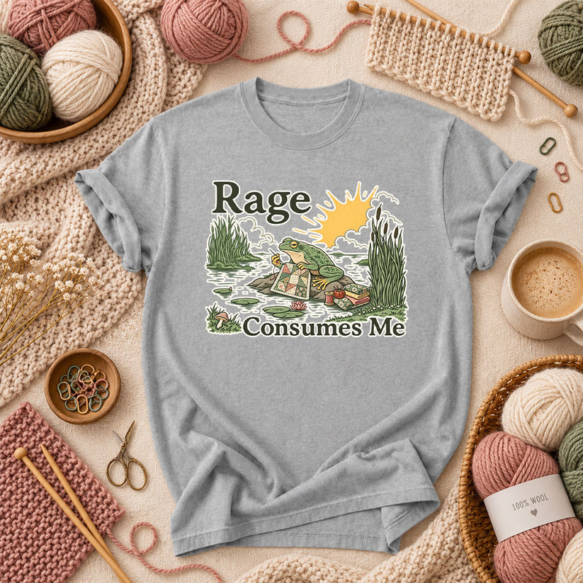 Rage Consumes Me Frog Quilting T-Shirt - Athletic Heather