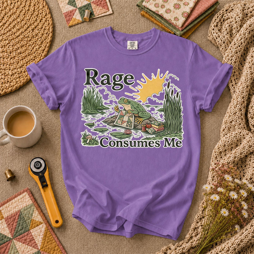 Rage Consumes Me Frog Quilting T-Shirt - Heather Team Purple