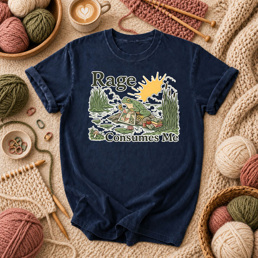 Rage Consumes Me Frog Quilting T-Shirt - Navy