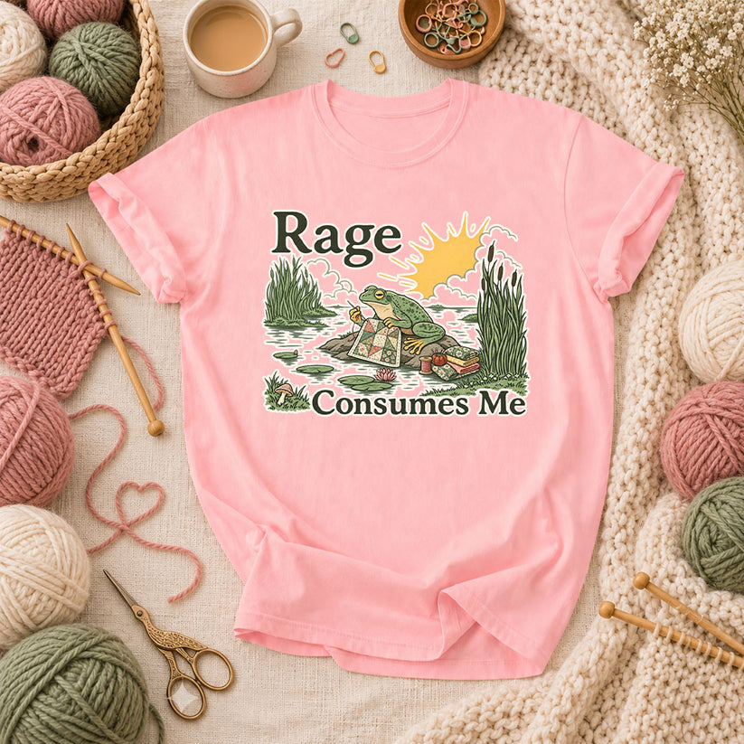 Rage Consumes Me Frog Quilting T-Shirt - Pink