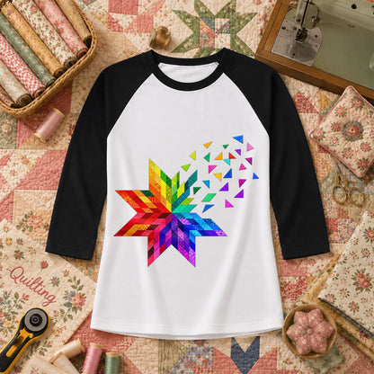 Rainbow Quilt Star Patchwork Pride Raglan Sleeve - Black