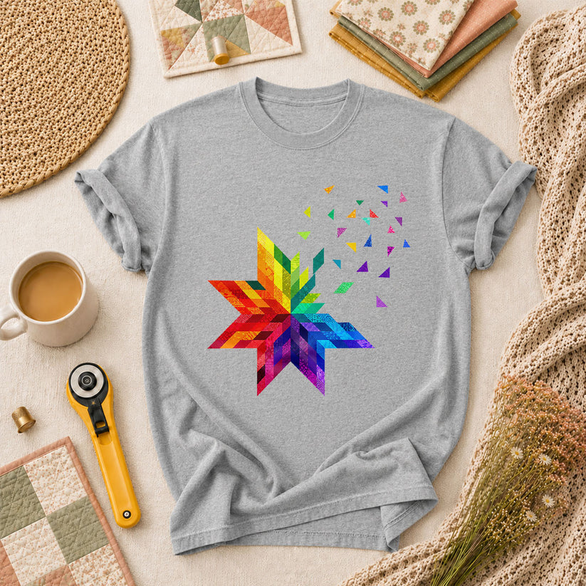 Rainbow Quilt Star Patchwork Pride T-Shirt - Athletic Heather