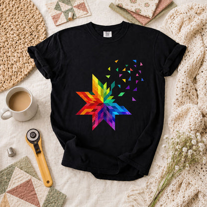 Rainbow Quilt Star Patchwork Pride T-Shirt - Black