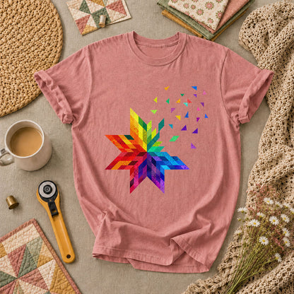 Rainbow Quilt Star Patchwork Pride T-Shirt - Heather Mauve