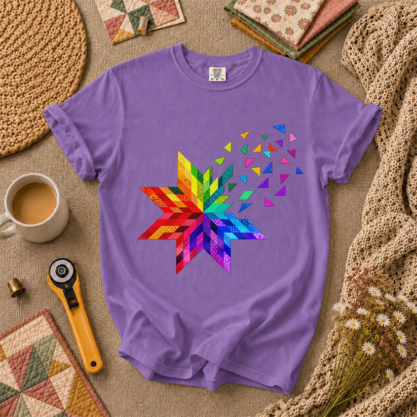 Rainbow Quilt Star Patchwork Pride T-Shirt - Heather Team Purple