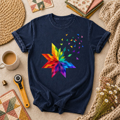 Rainbow Quilt Star Patchwork Pride T-Shirt - Navy
