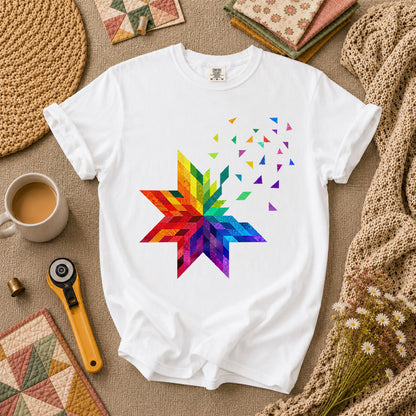 Rainbow Quilt Star Patchwork Pride T-Shirt - White
