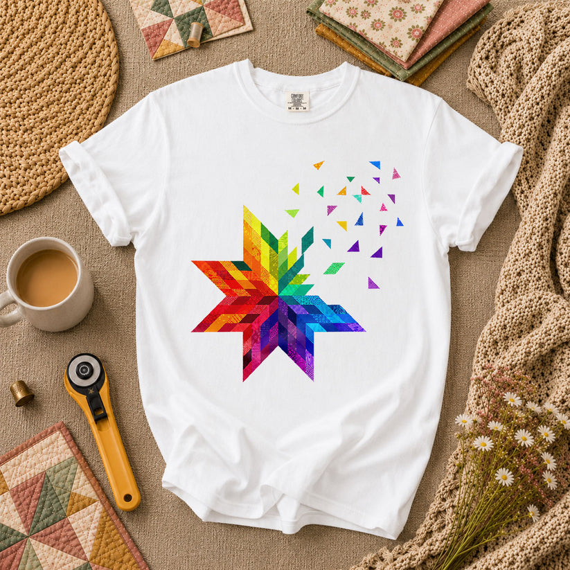 Rainbow Quilt Star Patchwork Pride T-Shirt - White